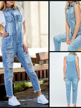 BLUE TURTLE, distressed denim jumpsuit!!